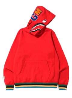 BAPE Shark Line Rib Pullover Hoodie Red 
