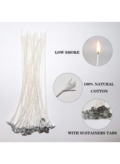 White eKoi 100 PC 6 inch 100% Natural Cotton No Smoke Scent Braid Prewax Tab Candle Wick for DIY Craft Making 